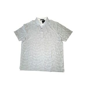 Raffi Mens Gray Geometric Jacquard Cotton Short Sleeve Polo Shirt XL NWT